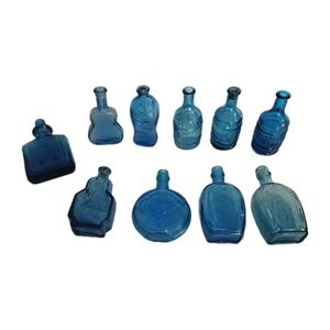 Vintage Wheaton Turquoise Blue Mini Bottles Multi-Color Lot Of 10 Fish Horse